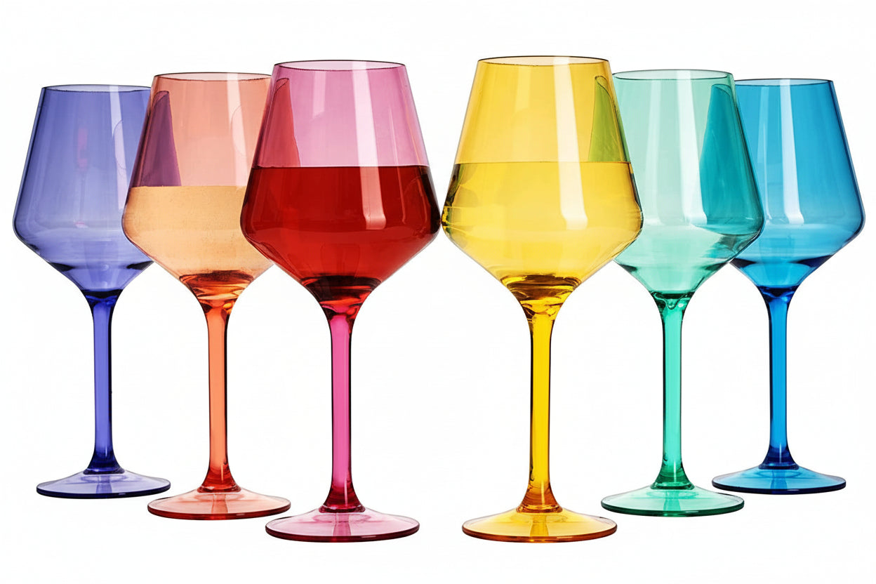 Unbreakable Colored Stemmed Acrylic Wine Glasses Set of 6 The Wine Savant / Khen Glassware