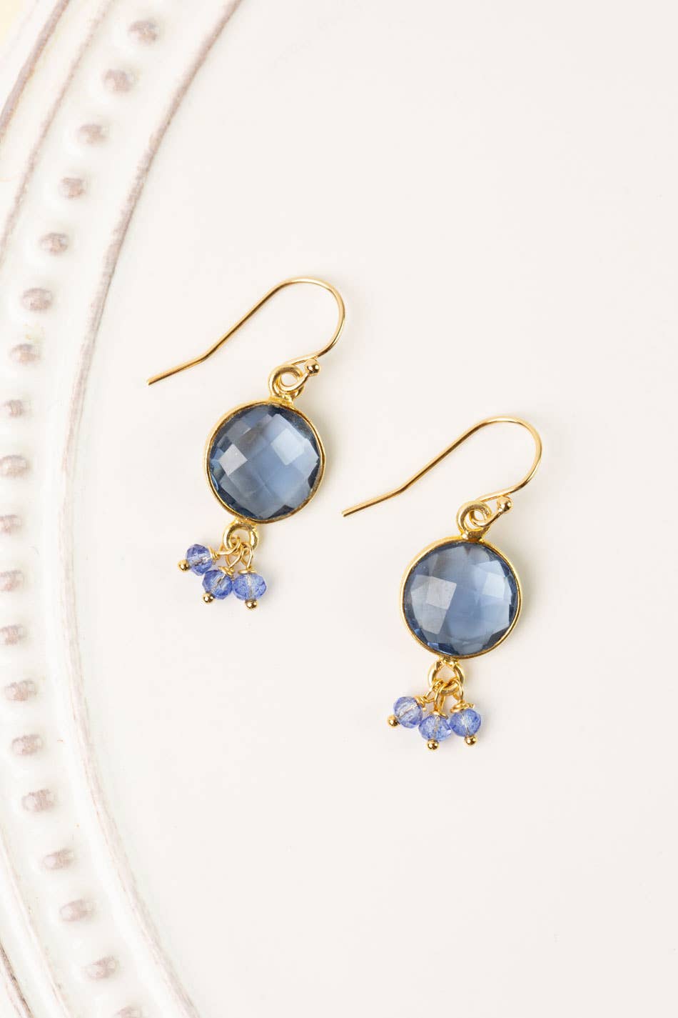 Forget Me Not Gold Plated Faceted Iolite Cluster Earrings