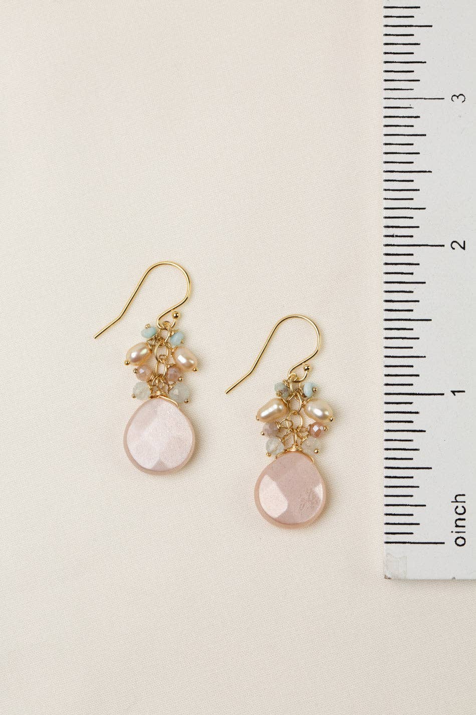 Solace Freshwater Pearl, Aquamarine With Moonstone Cluster Earrings Anne Vaughan Designs Jewelry