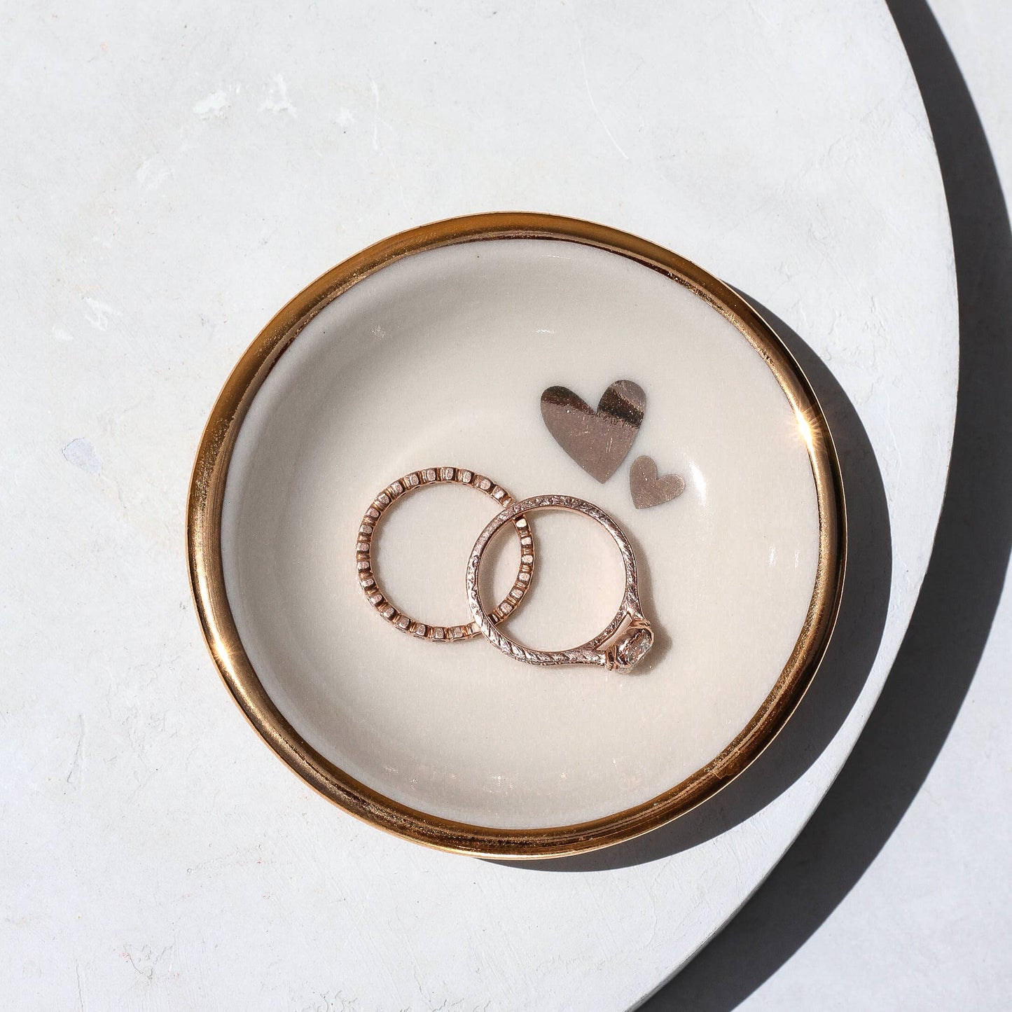 Double Heart Ring Dish | Handmade pottery with Gold Apricity Ceramics