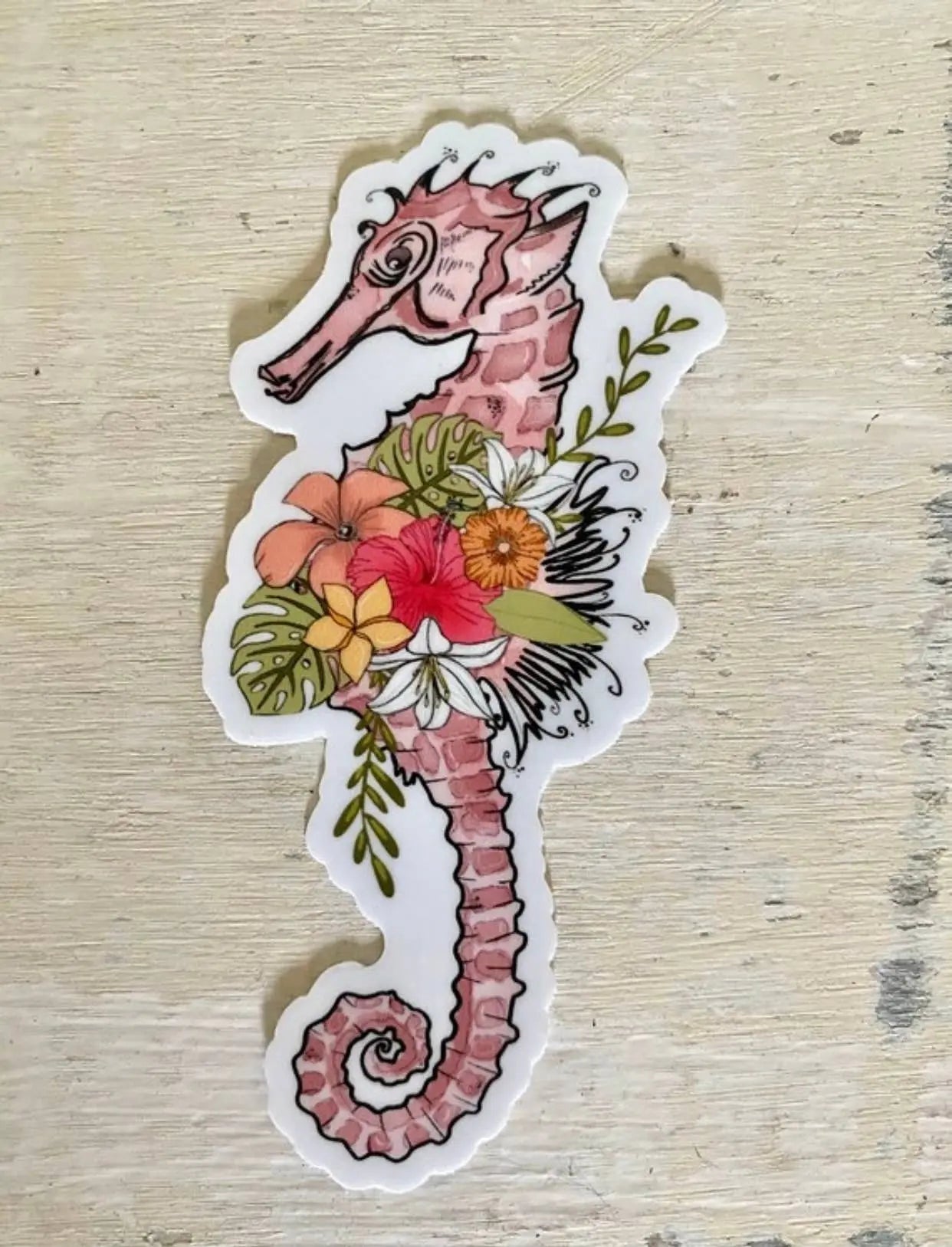 Floral Sea Horse Beach Sticker Art By Hayle