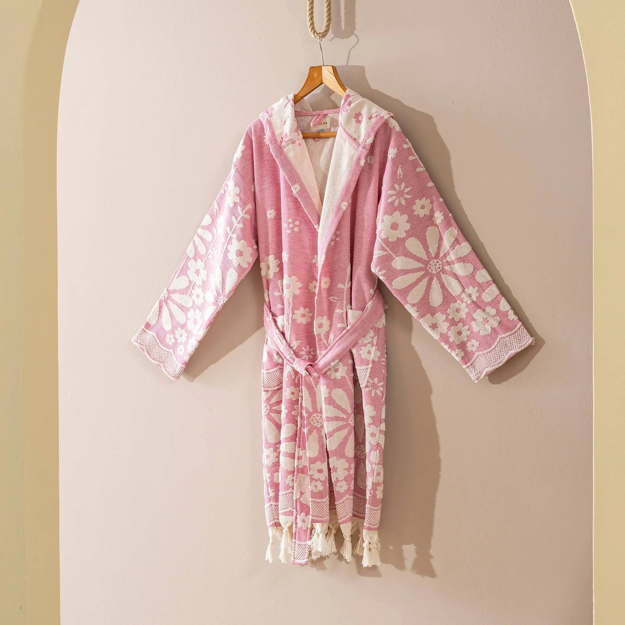 Fuchsia Daisy Bathrobe Turkish Cotton Quick dry Resort Robe Fuchia Kikoya
