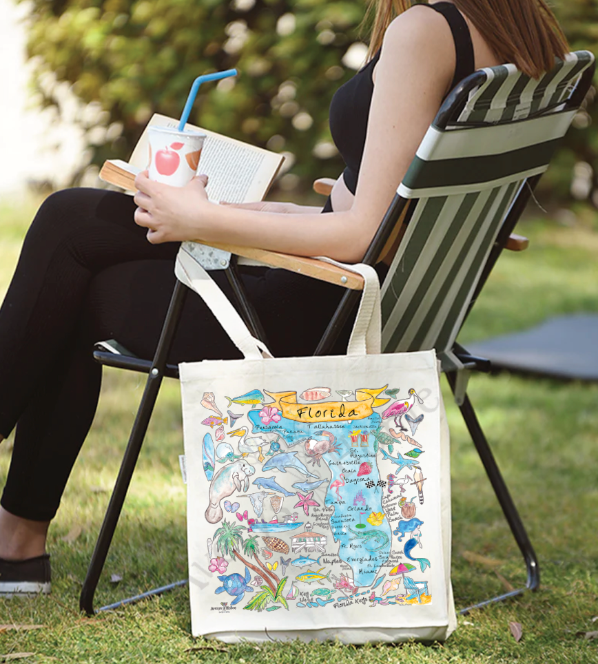 Florida State Map Organic Cotton Souvenir Beach Tote Bag Avery's Home