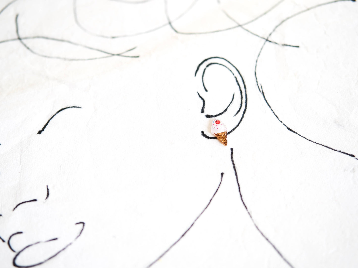 Ice Cream Cone Stud Earrings with Sprinkles and Cherries