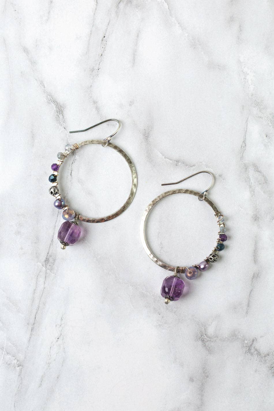 Reflections Amethyst, Crystal, Freshwater Pearl Statement Earrings