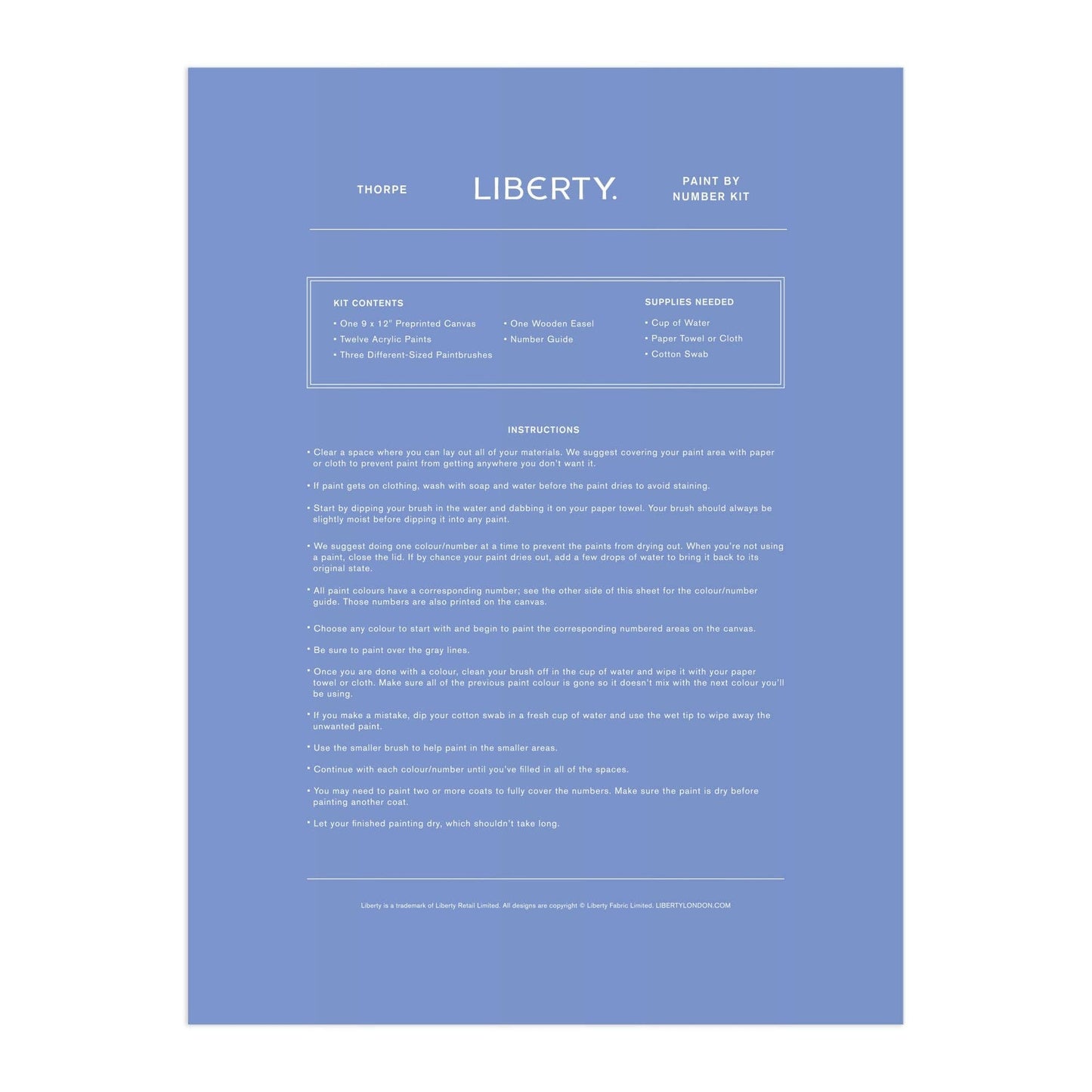 Liberty 9 x 12 Paint by Number Kit Thorpe Chronicle Books