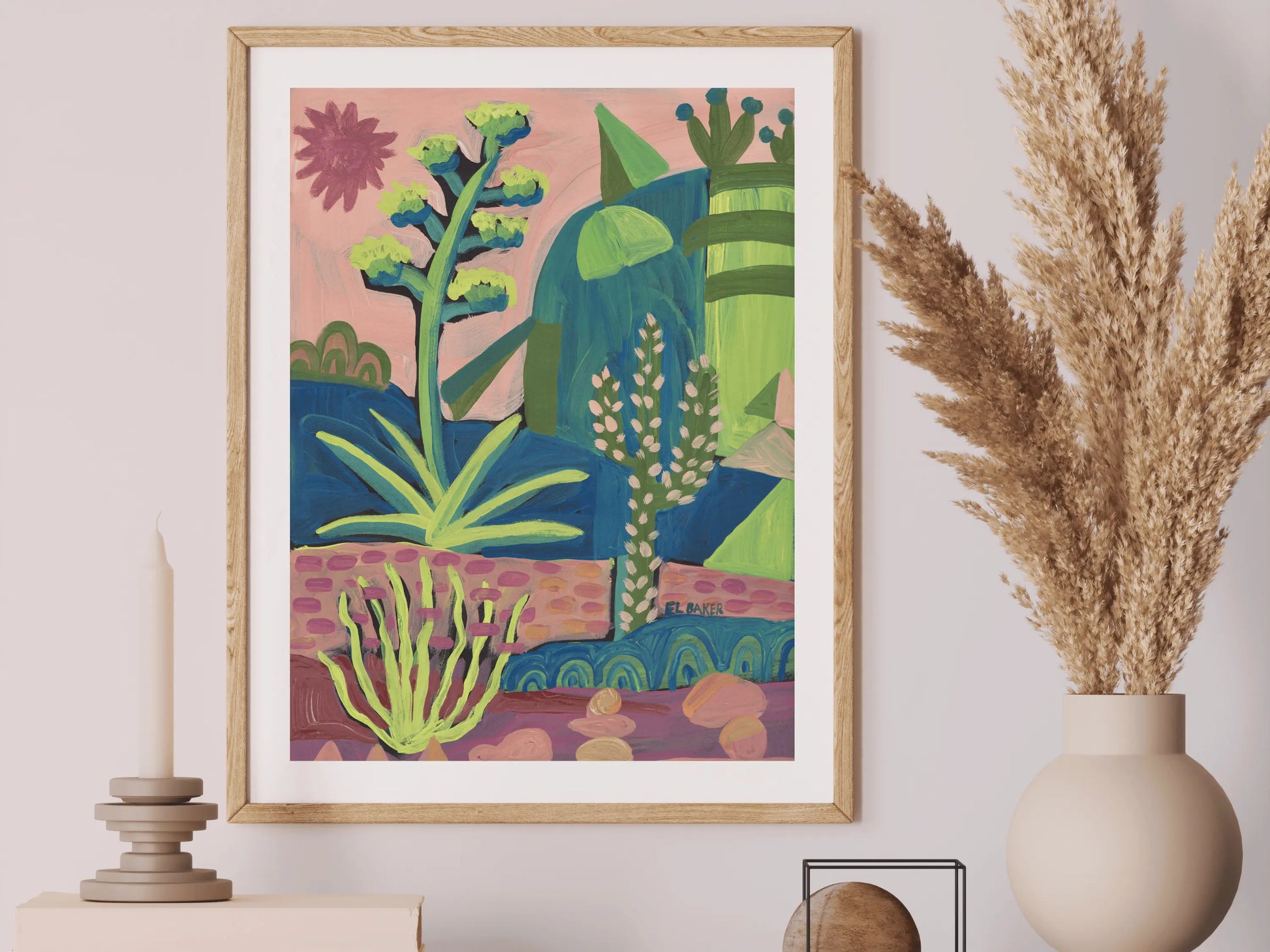 Desert Cactus Print 8 x 10 Framed to 12.5 x 15.5 El Baker Art
