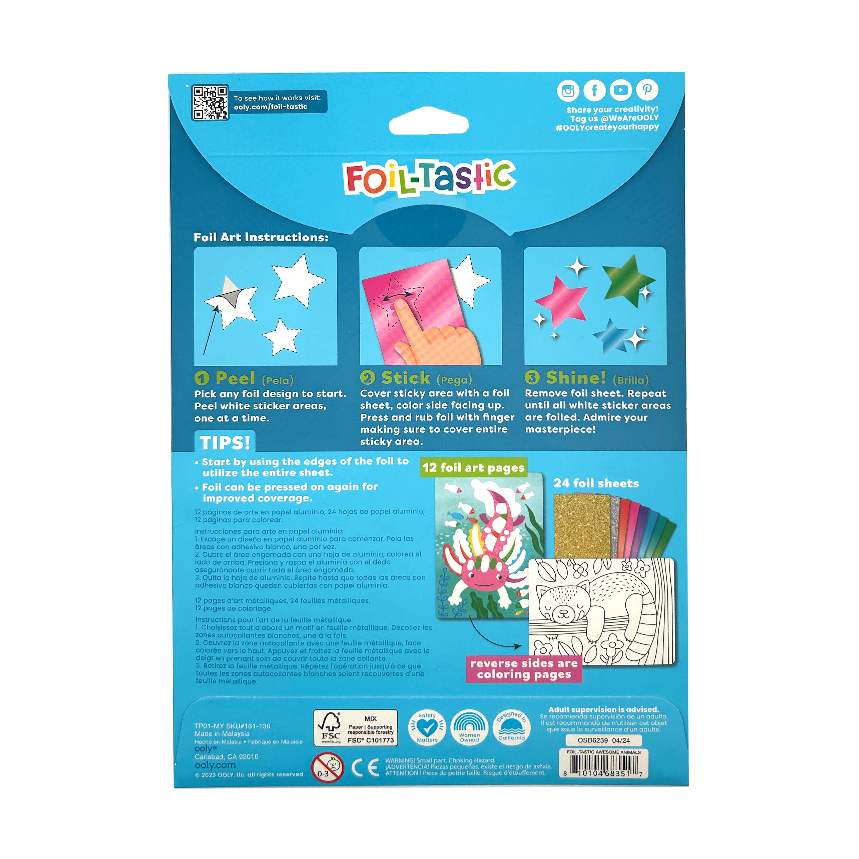Foil-tastic Foil Art & Coloring Set - Awesome Animals OOLY
