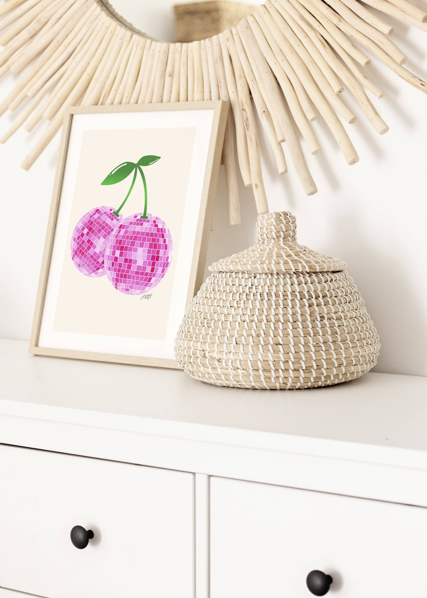 Disco Ball Cherries - Art Print Framed