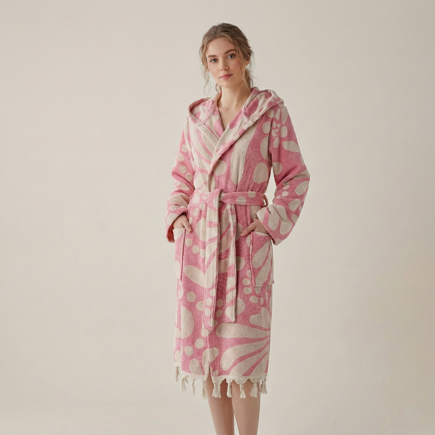 Pink Swirl Bathrobe Turkish Cotton Quick dry Resort Robe Kikoya