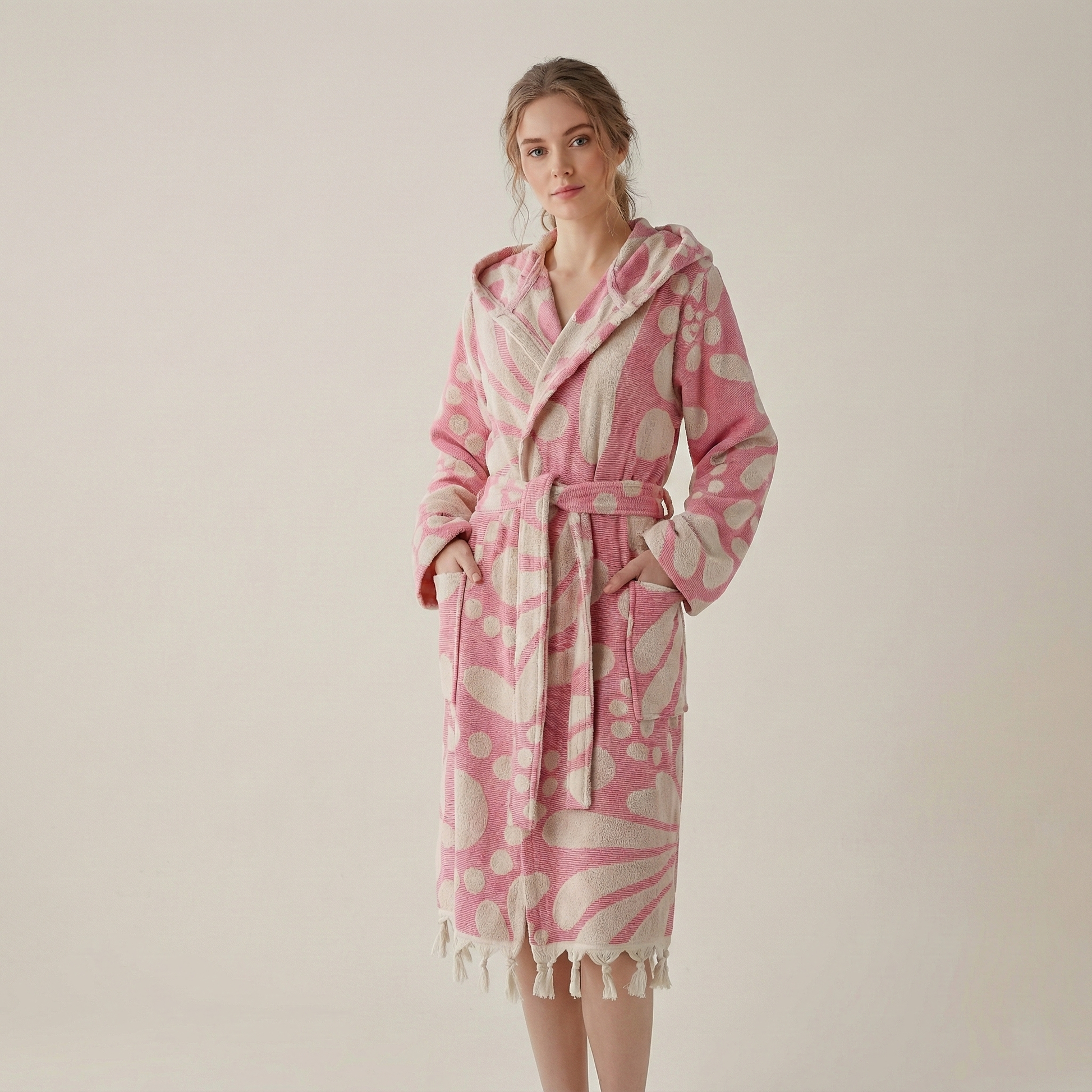 Pink Swirl Bathrobe Turkish Cotton Quick dry Resort Robe Kikoya
