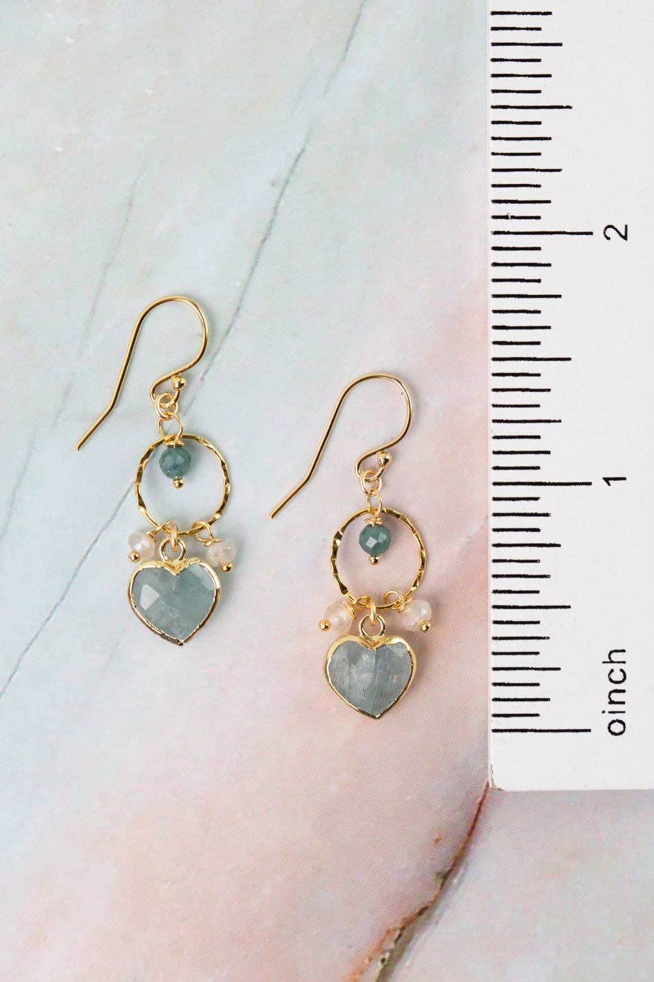 Ocean Waves Chalcedony, Blue Tourmaline, Aquamarine Heart Dangle Earrings Anne Vaughan Designs Jewelry