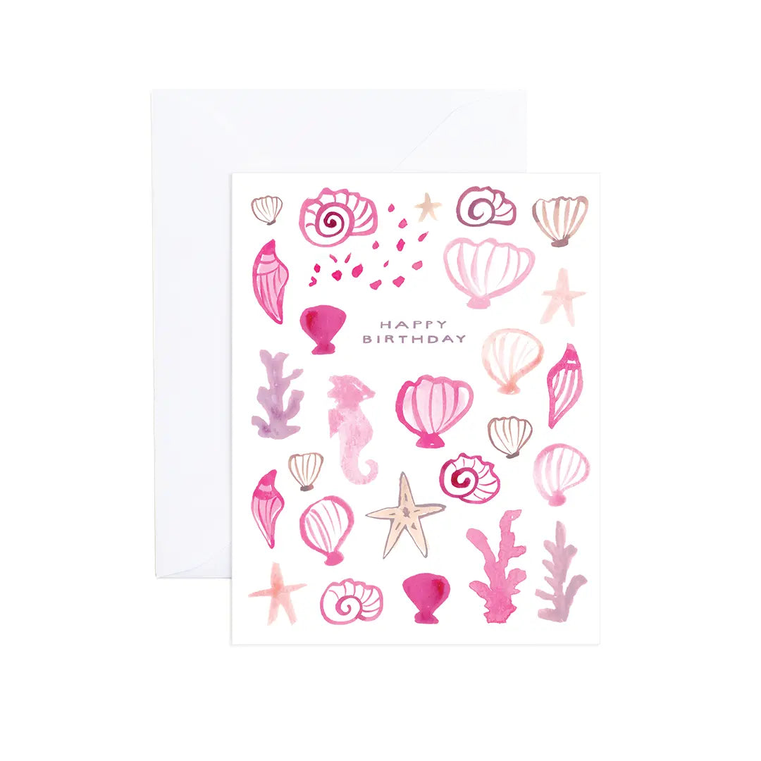 Grace Nautical Pink Shells Watercolor Birthday Card Evergreen Summer