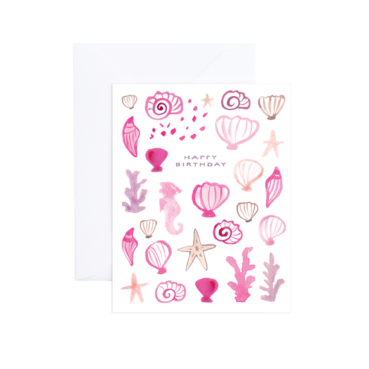 Grace Nautical Pink Shells Watercolor Birthday Card Evergreen Summer