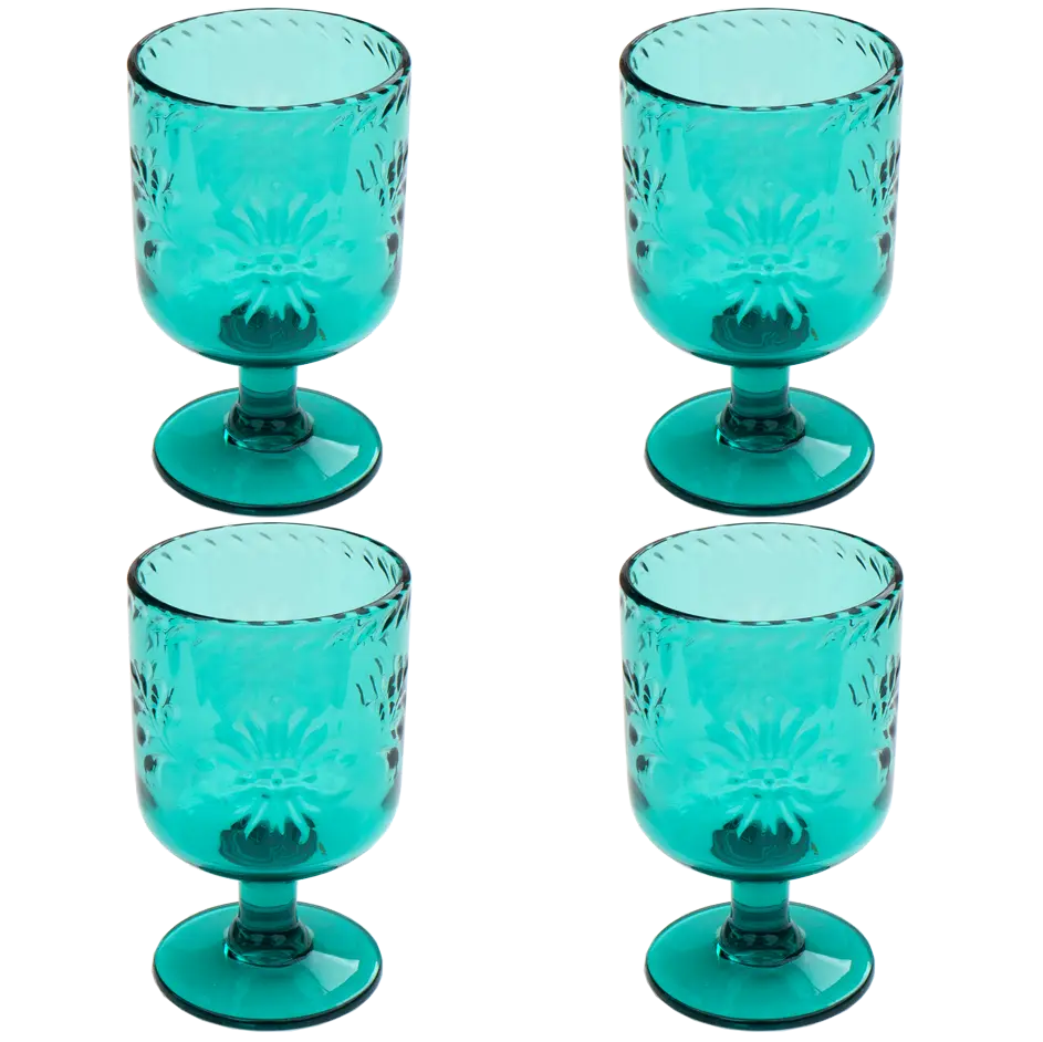 Talavera Goblet, Teal, Shatterproof Plastic Drinkware Set of 4 Abode Homewares by TarHong
