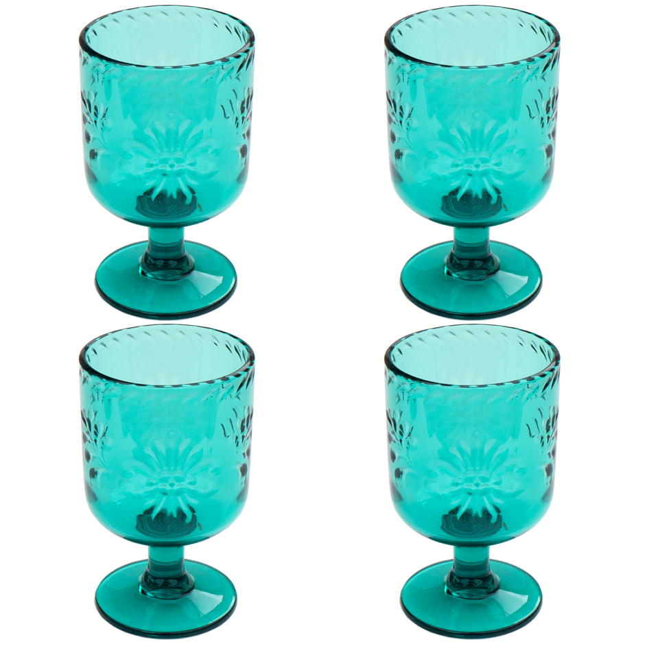 Talavera Goblet, Teal, Shatterproof Plastic Drinkware Set of 4 Abode Homewares by TarHong