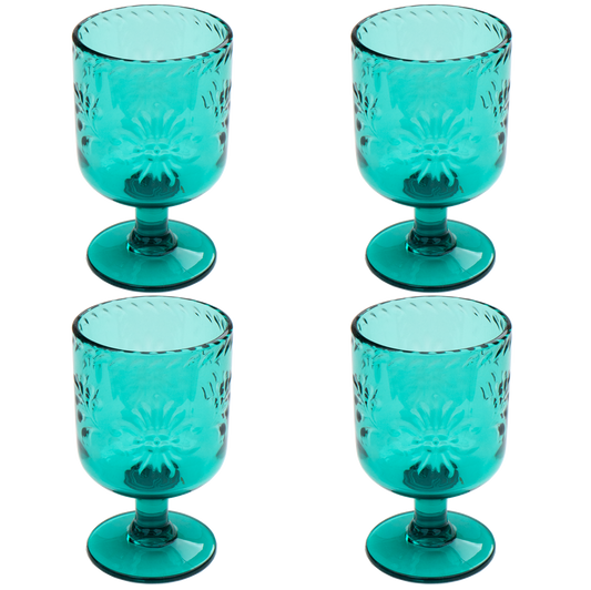 Talavera Goblet, Teal, Shatterproof Plastic Drinkware Set of 4 Abode Homewares by TarHong