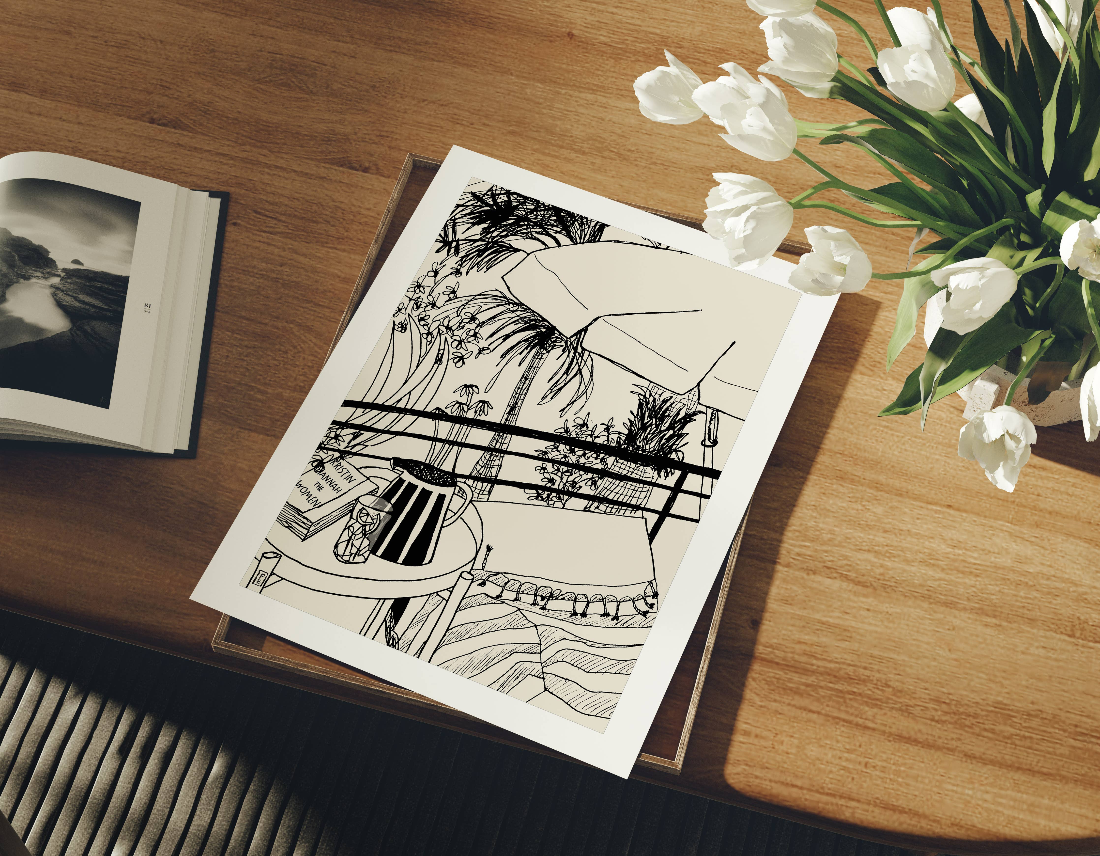 Beach Scene Print: Minimalist Line Art