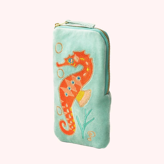Velvet Sunglasses Pouch - Sparkling Seahorse - Aqua