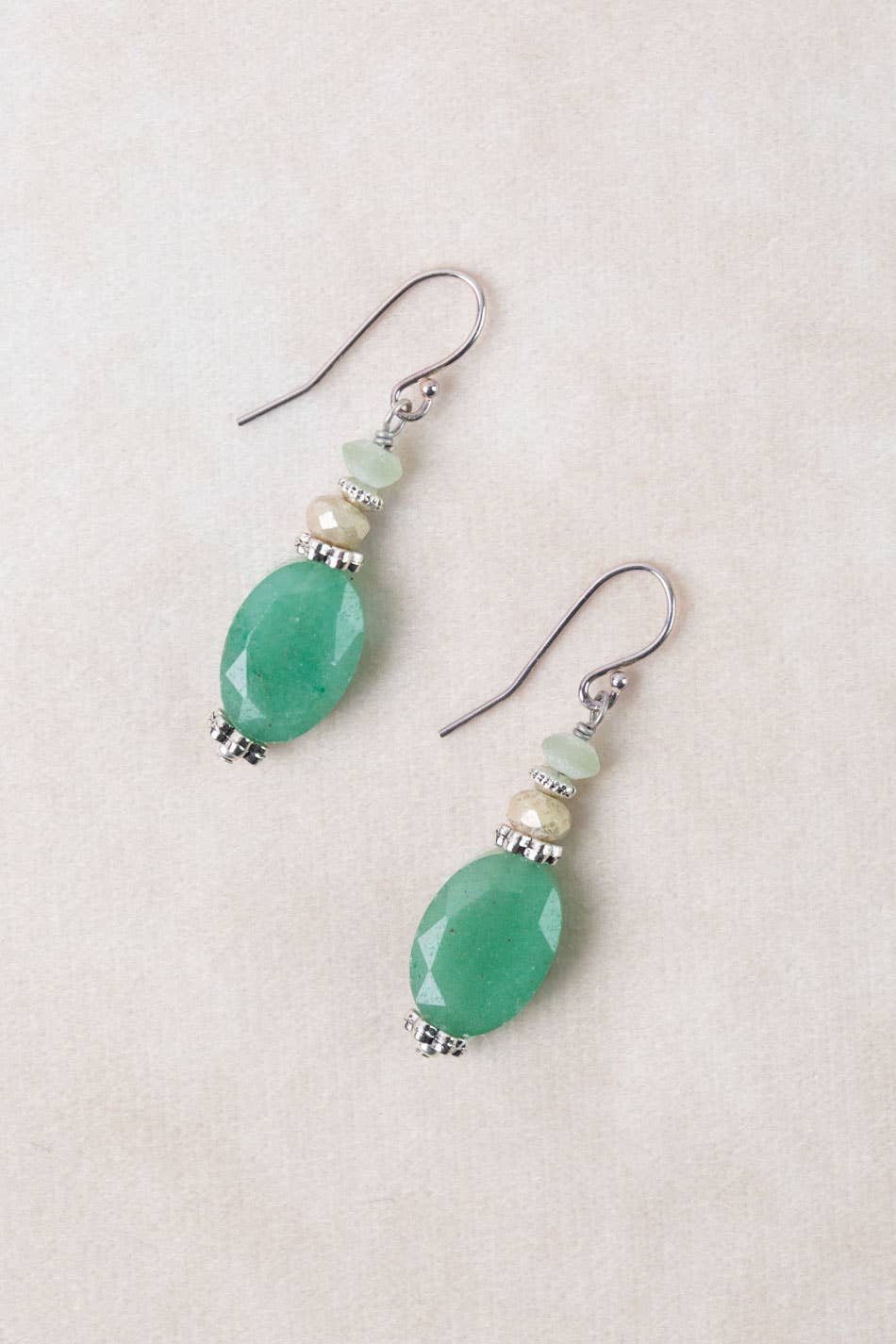 Mint Julep Czech Glass, Green Aventurine Simple Earrings