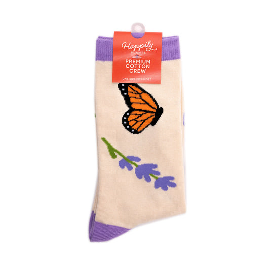 Monarch Butterfly & Honey Bees Socks - Cotton Blend Happily Plants