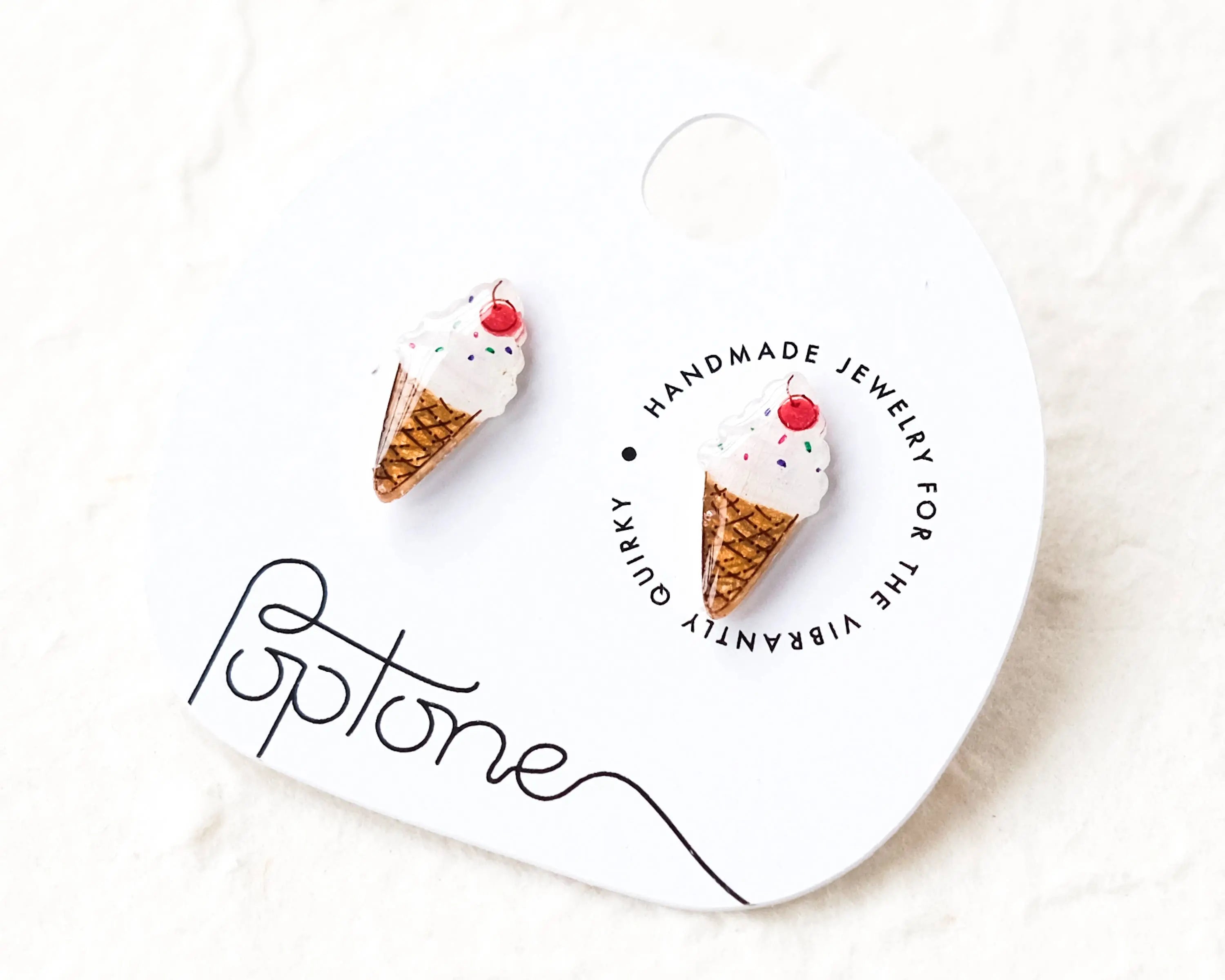 Ice Cream Cone Stud Earrings with Sprinkles and Cherries Poptone Co.