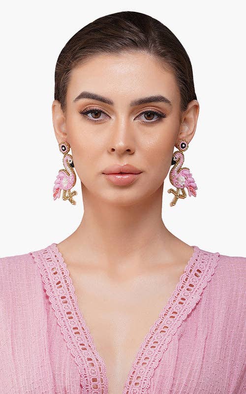 Flamingo Beaded Earrings