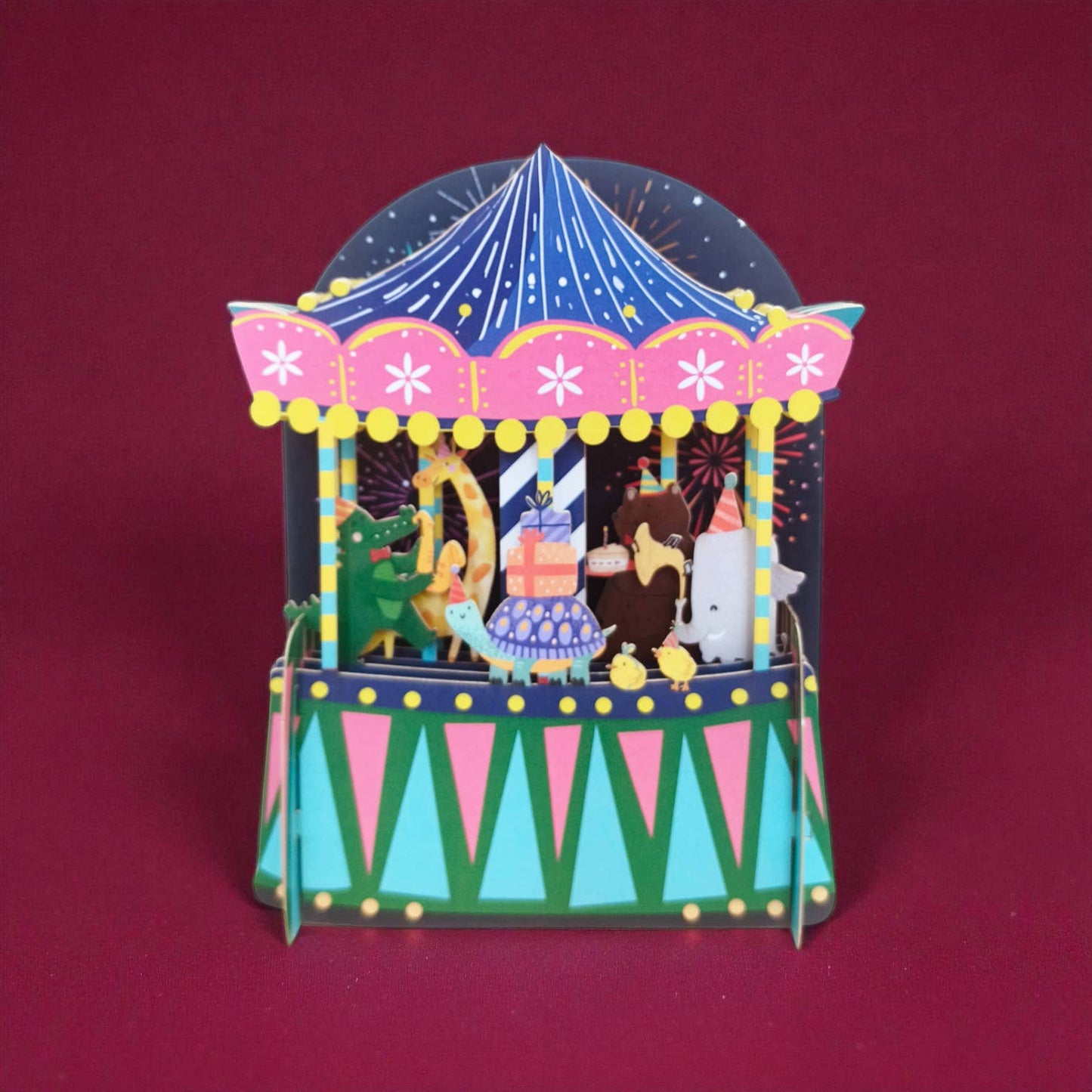 Children's 3-D Pop Up Card Merry go around Alljoy Design