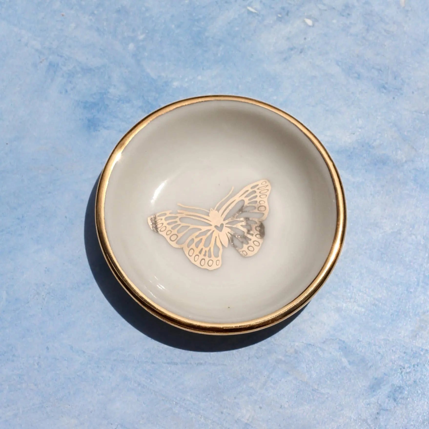 Gold Butterfly Ring Dish | Handmade Pottery Trinket Holder Apricity Ceramics