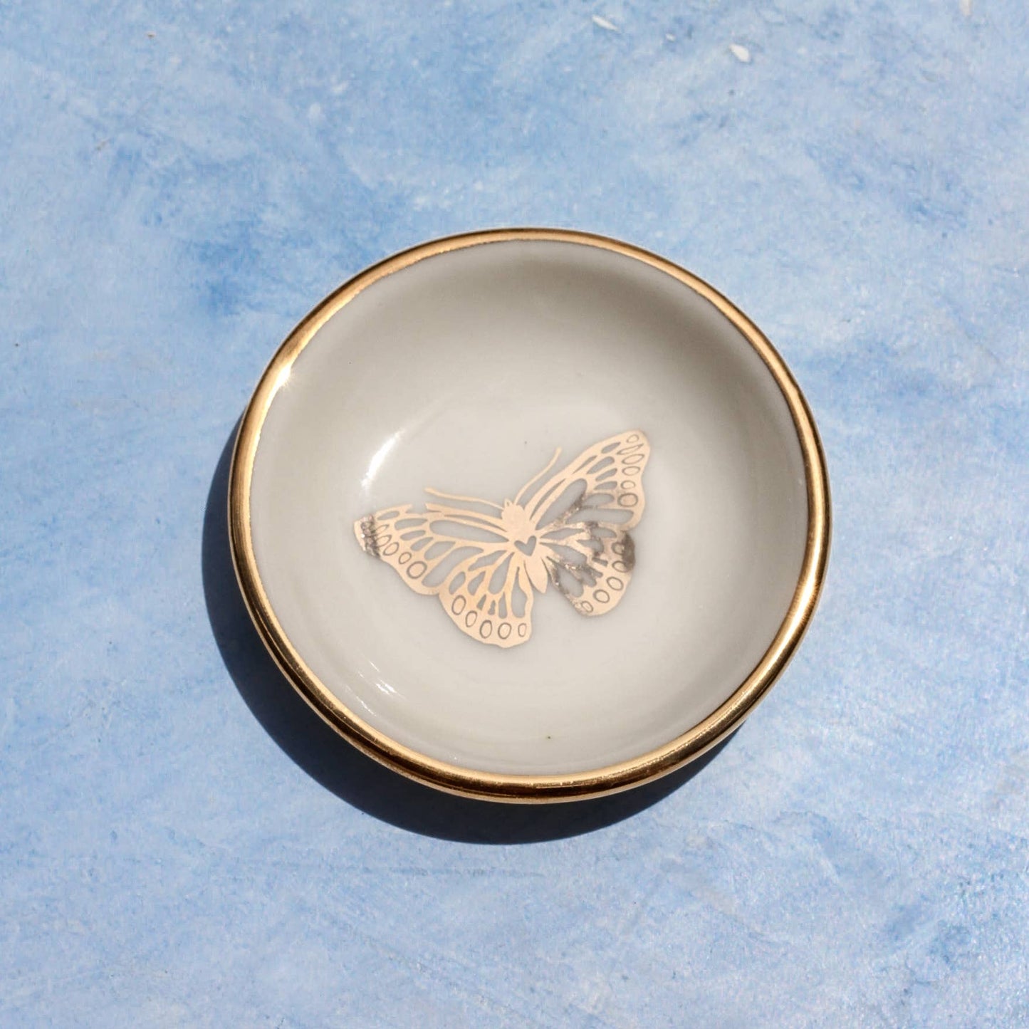 Gold Butterfly Ring Dish | Handmade Pottery Trinket Holder Apricity Ceramics