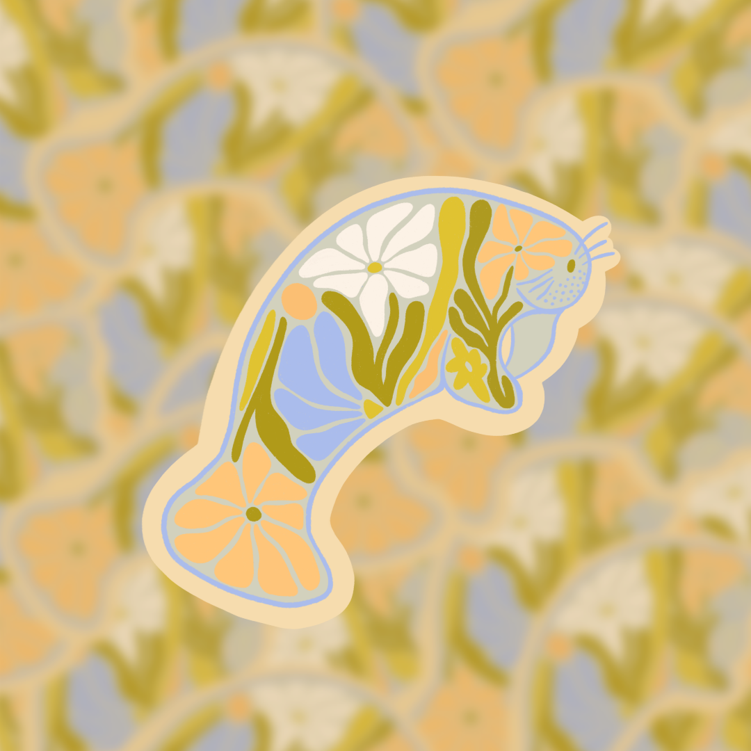 Floral Manatee - Vinyl Sticker The SoulShine Co.
