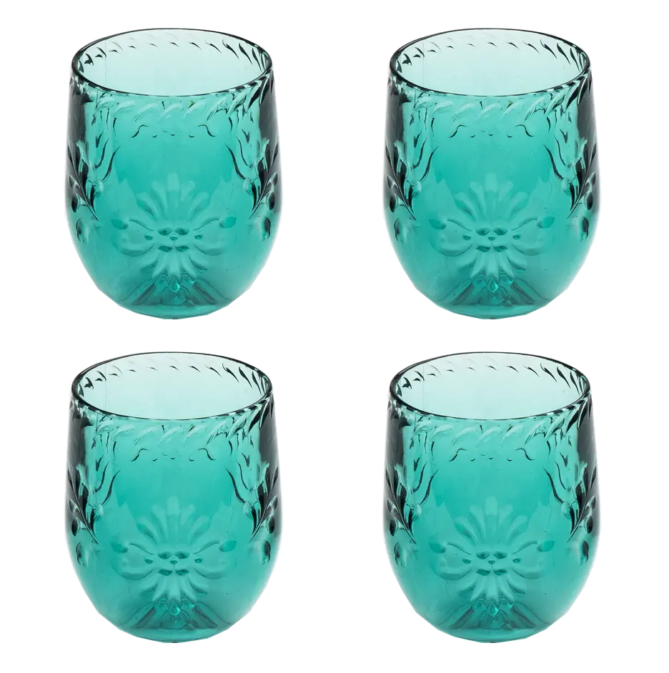 Talavera Stemless, Teal, Shatterproof Plastic Drinkware Set of 4 Abode Homewares by TarHong