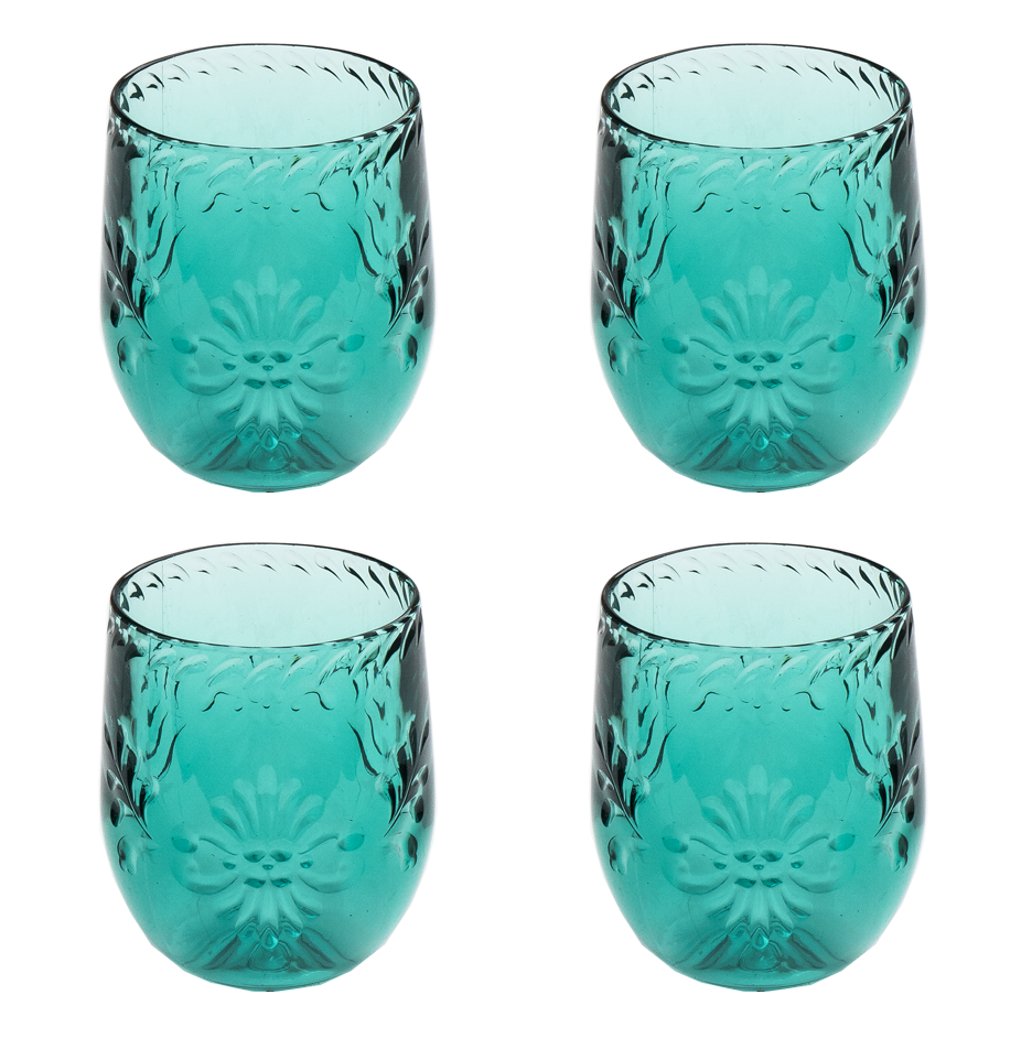 Talavera Stemless, Teal, Shatterproof Plastic Drinkware Set of 4 Abode Homewares by TarHong