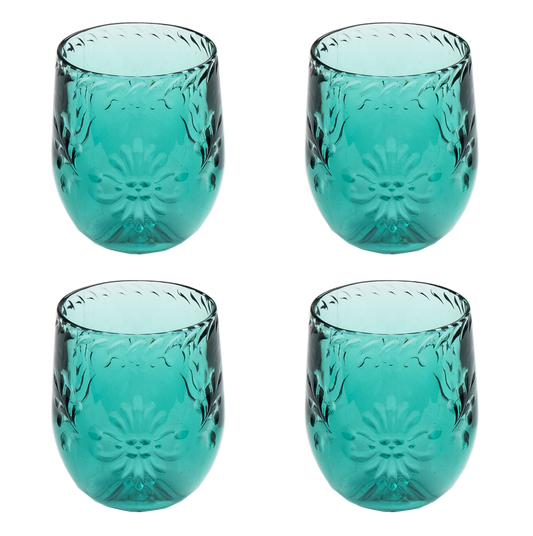Talavera Stemless, Teal, Shatterproof Plastic Drinkware Set of 4 Abode Homewares by TarHong
