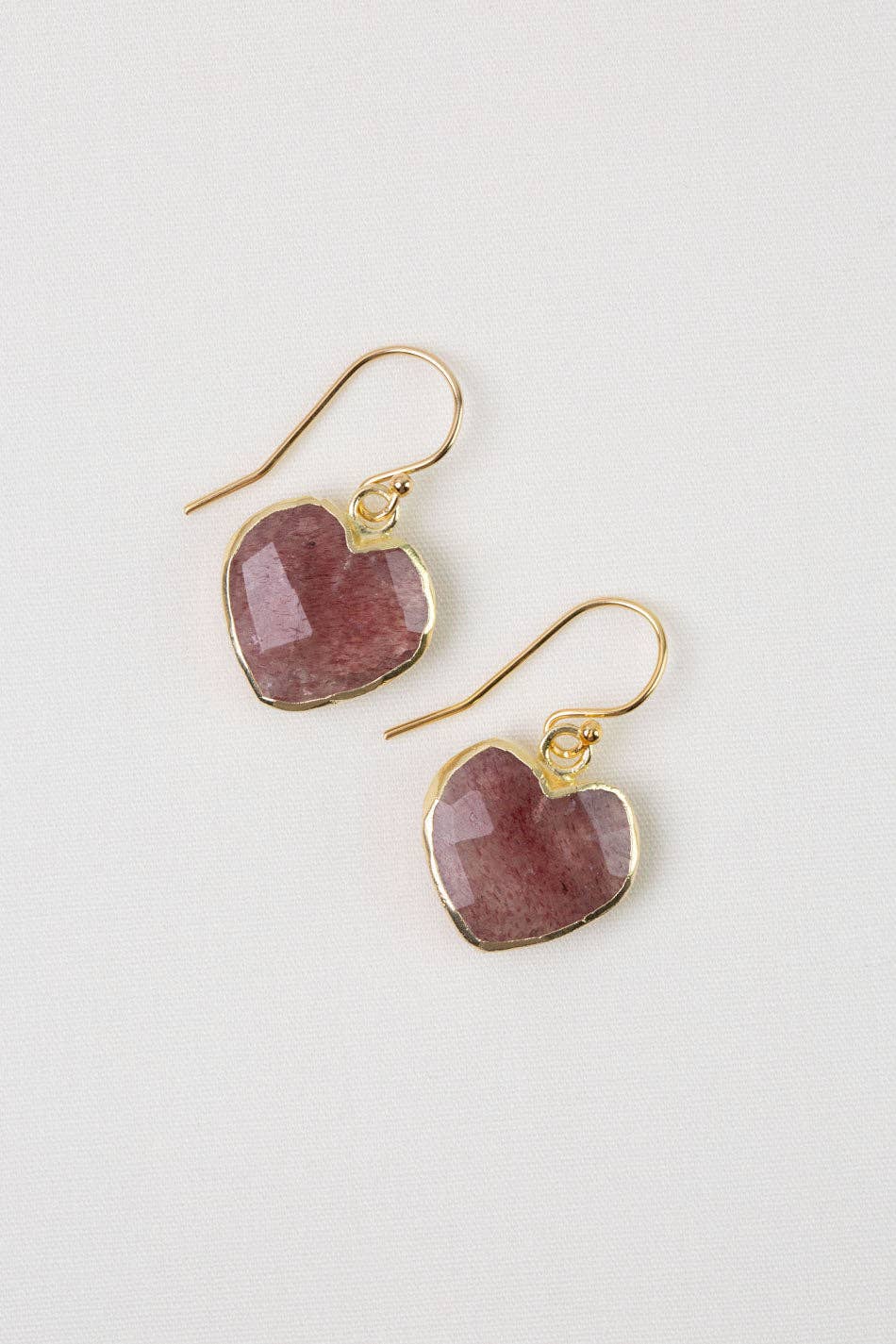 Love Strawberry Quartz Heart Bezel Simple Earrings