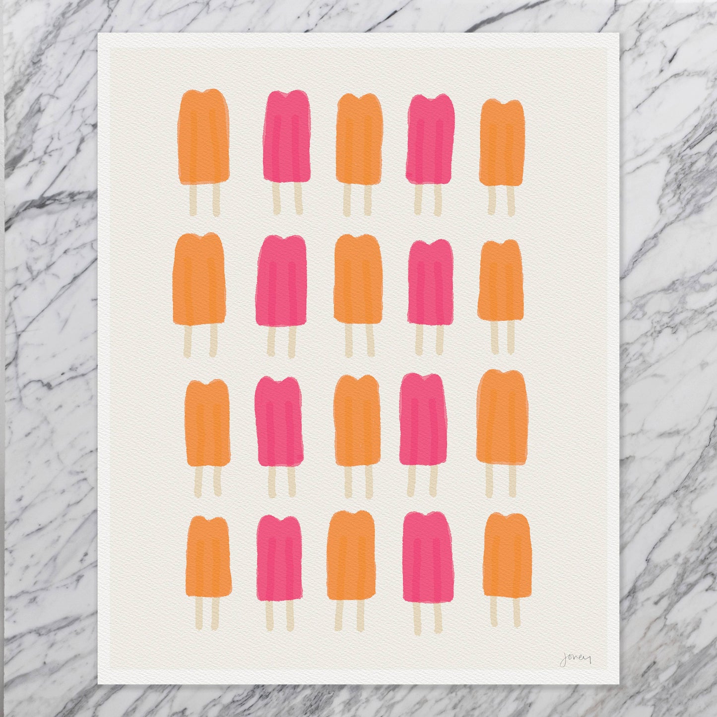 Pink and Orange Popsicle Art Print. Signed.