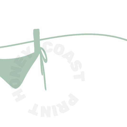 Endless Summer Bikini Wall Art Sage Green Print Framed Honey Coast Print Co.