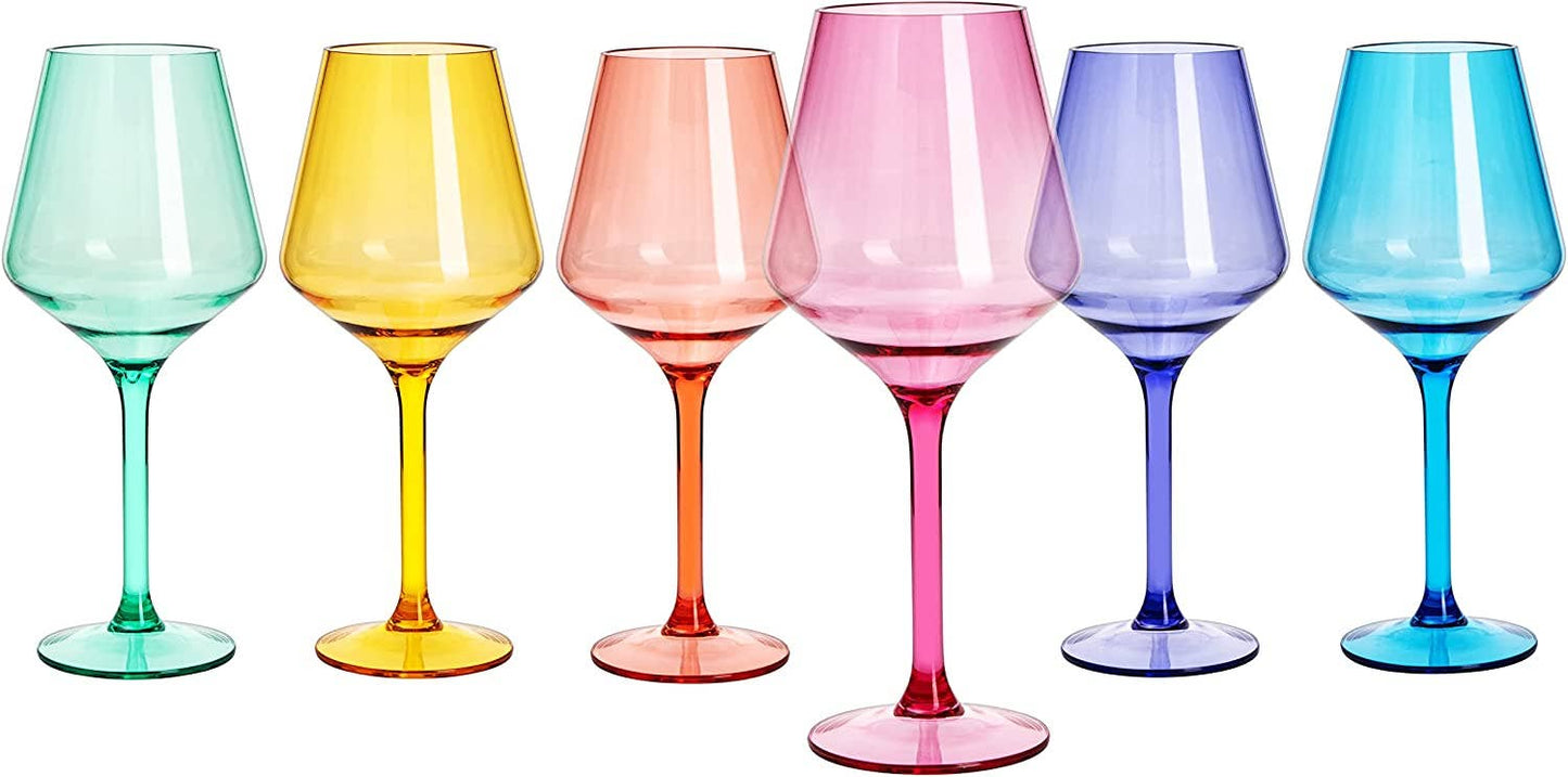 Unbreakable Colored Stemmed Acrylic Wine Glasses Set of 6 The Wine Savant / Khen Glassware