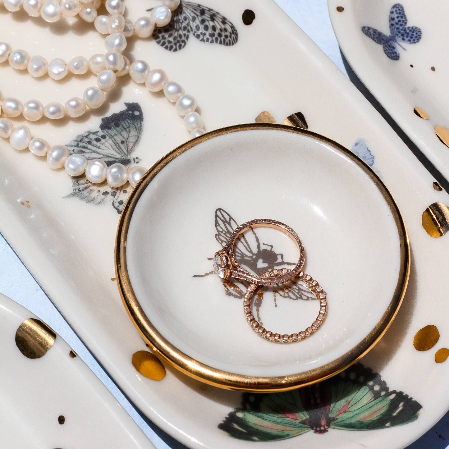Gold Bee Ring Dish | Handmade Pottery Trinket Dish (white) Apricity Ceramics