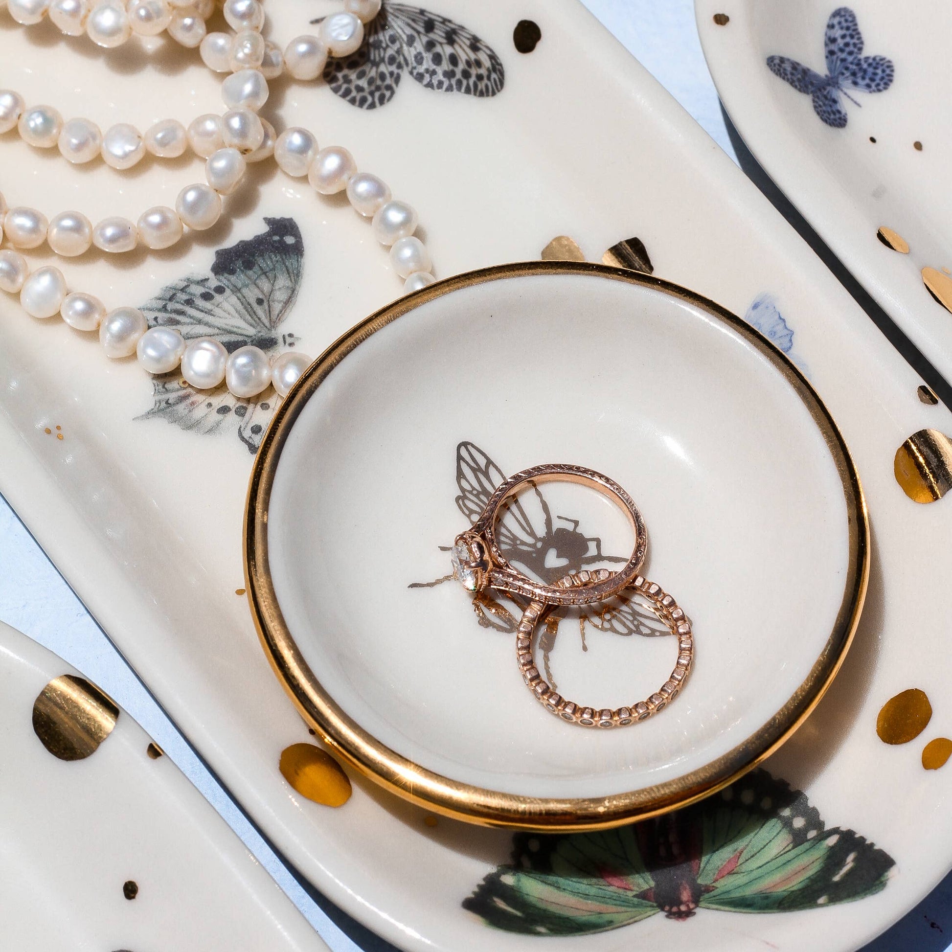 Gold Bee Ring Dish | Handmade Pottery Trinket Dish (white) Apricity Ceramics