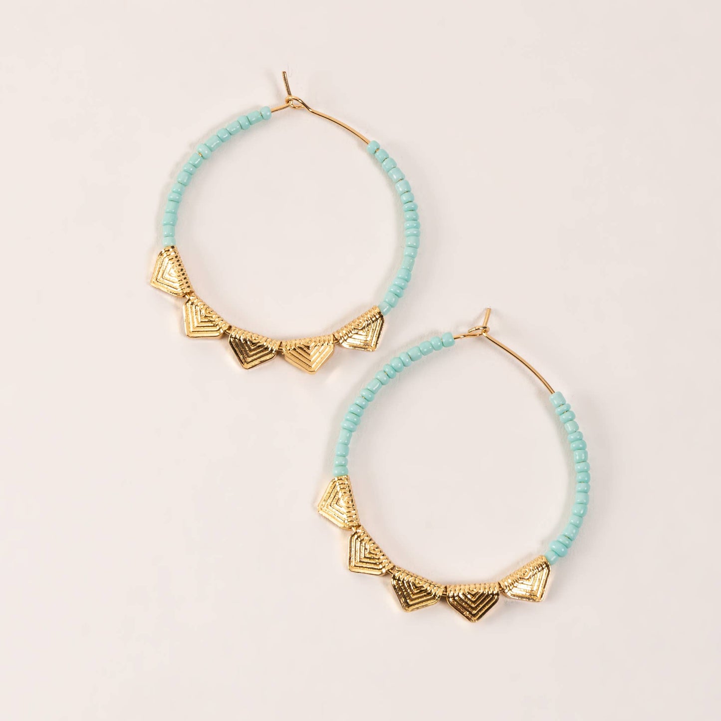 Earrings Aqua & Gold Bead Filigree Hoop