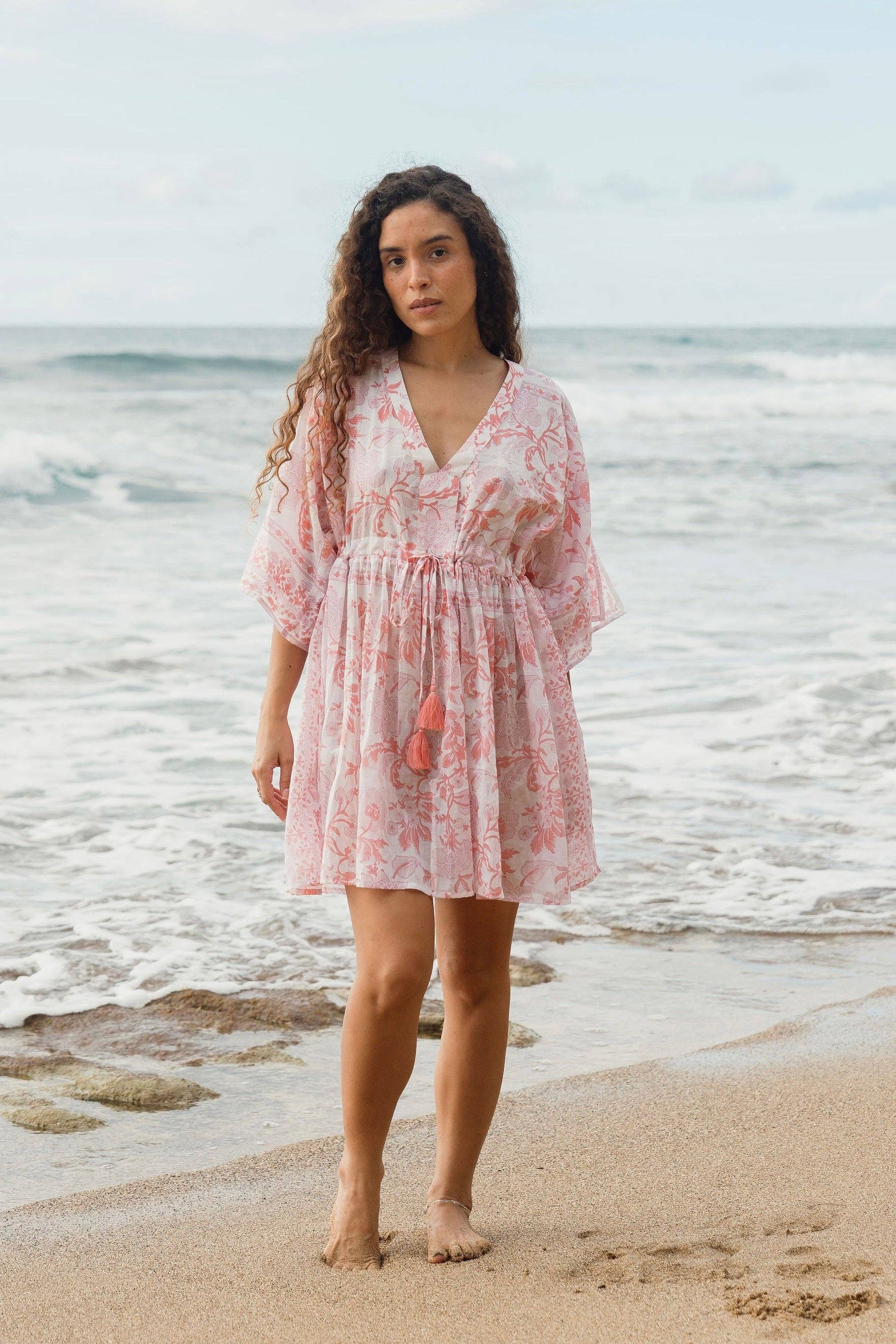 Isla Kaftan | Organic Cotton Beach Cover Up | Peach Petal Guava Lane
