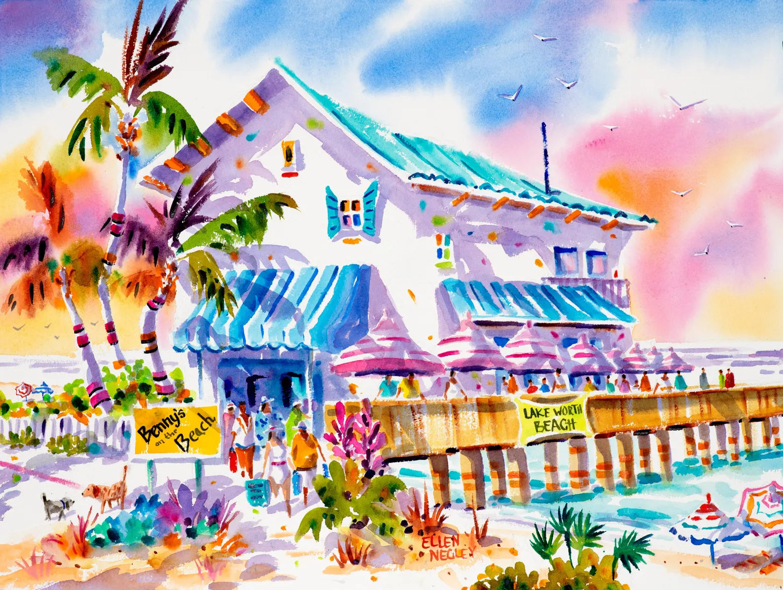 Bennys on the Beach Wood Box Print 8 x 6 Ellen Negley Watercolors