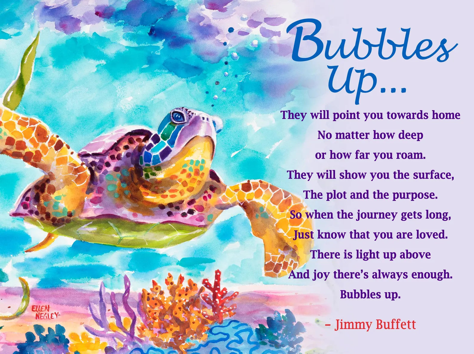 Bubbles Up - Jimmy Buffett Tribute 11 x 14 Matted Ellen Negley Watercolors