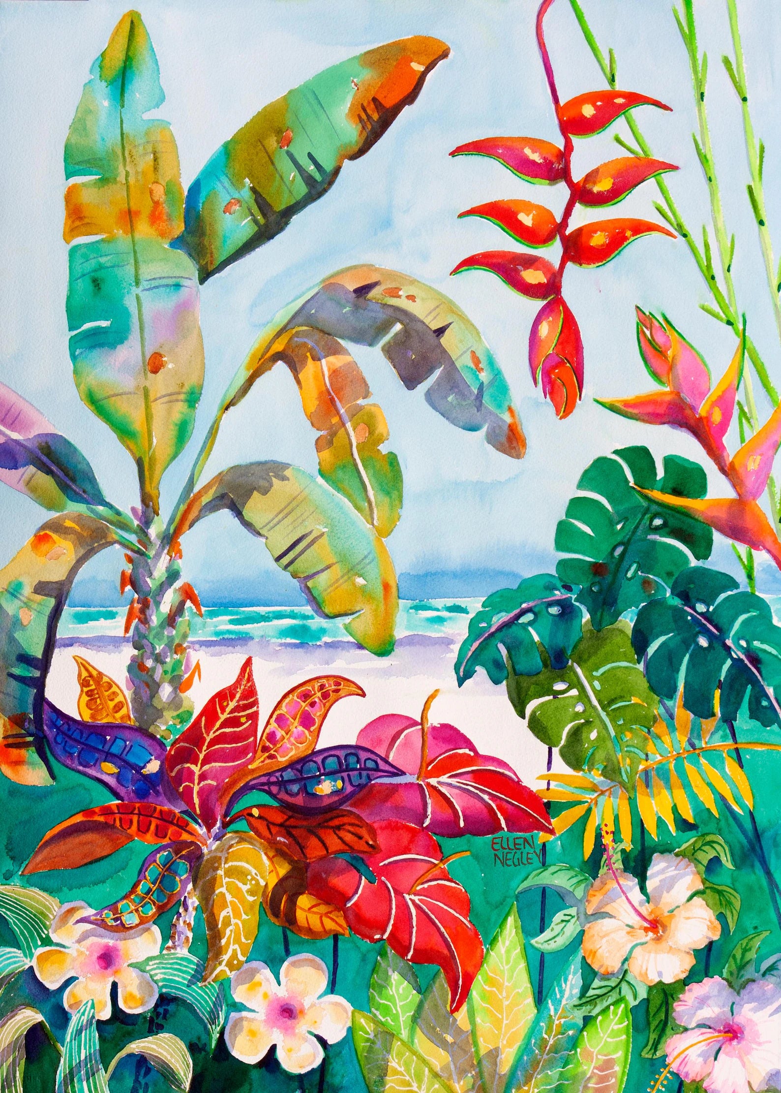 Florida Foilage 16 x 20 Matted Ellen Negley Watercolors
