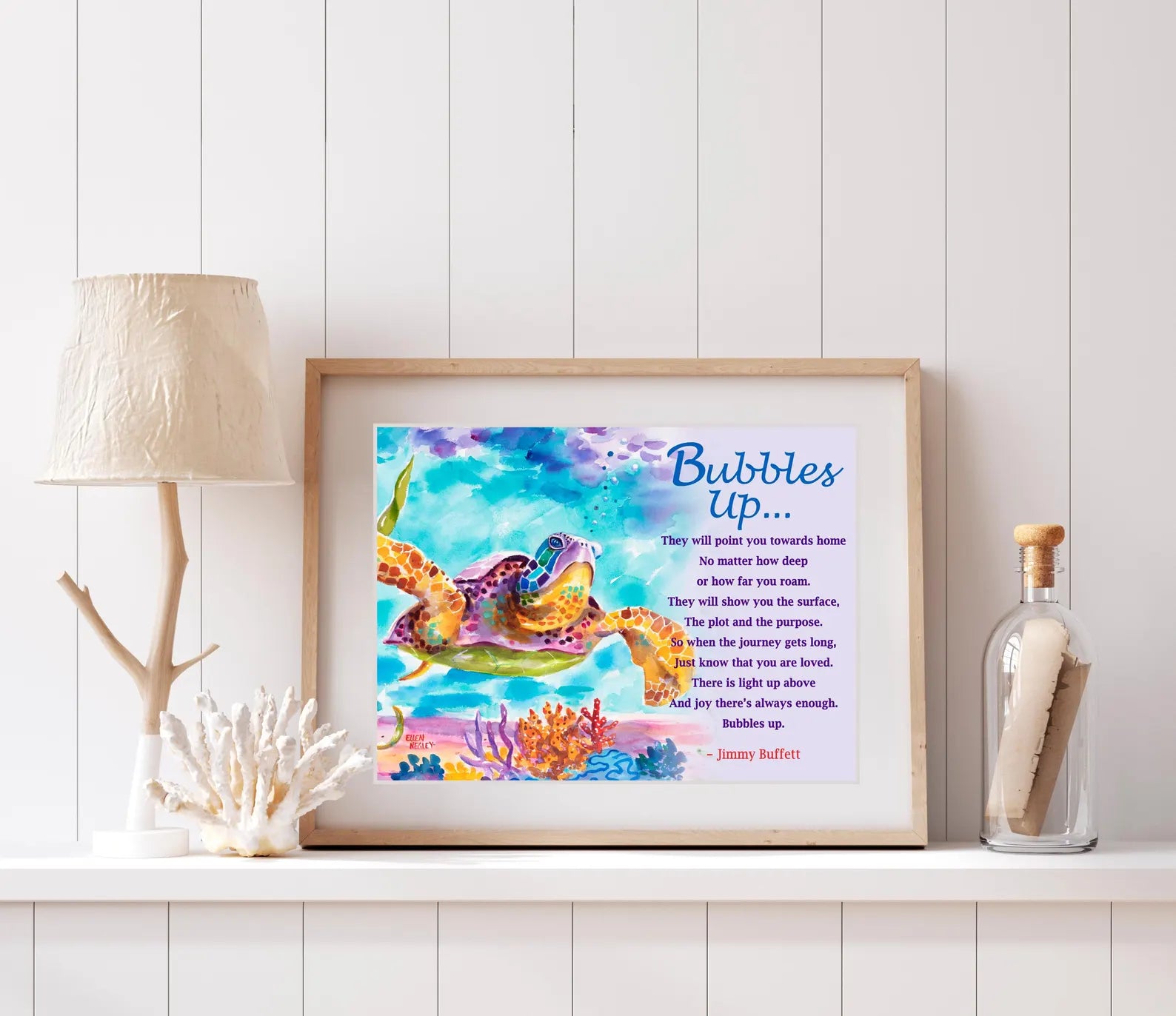 Bubbles Up - Jimmy Buffett Tribute 11 x 14 Matted Ellen Negley Watercolors