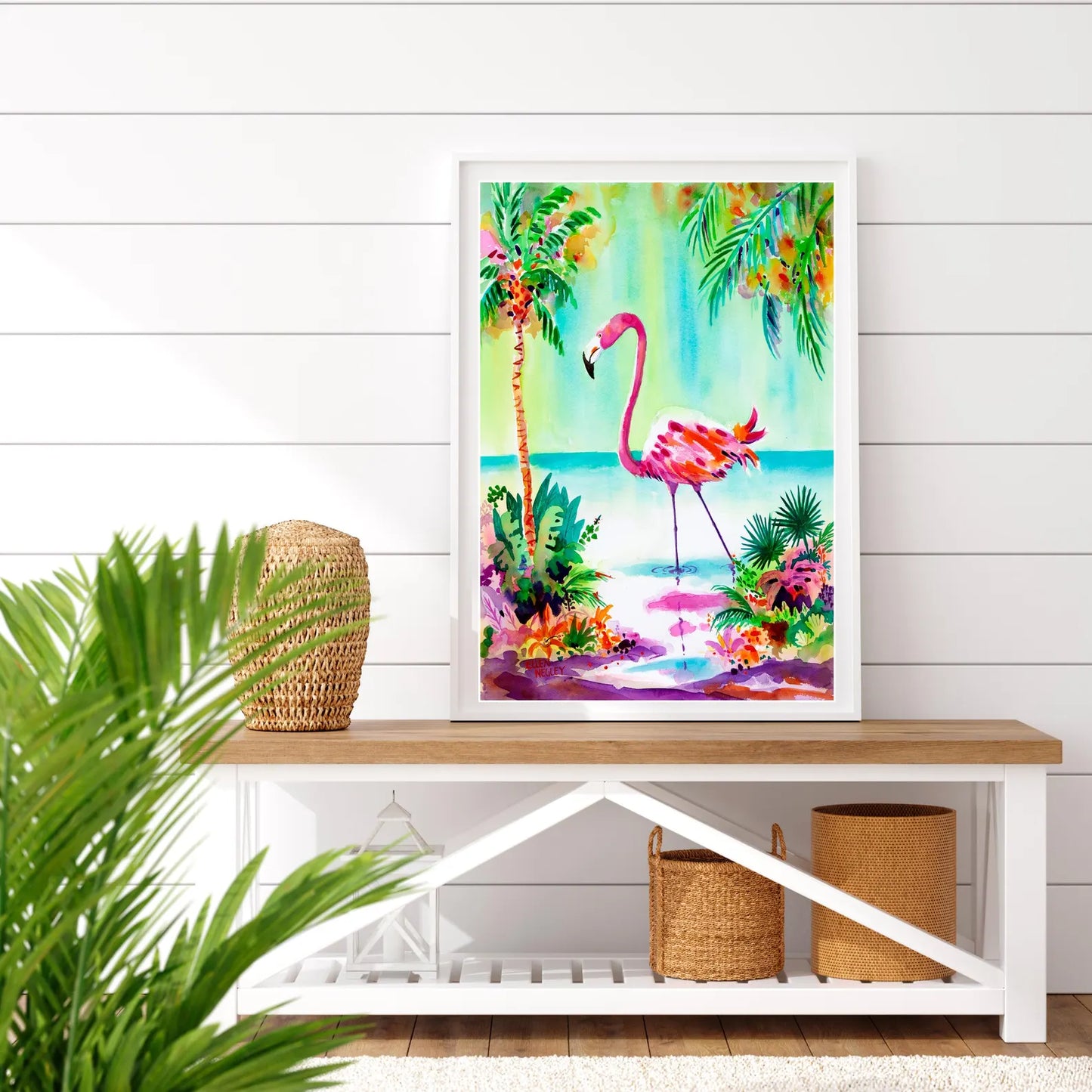 Flamingo Lagoon 16 x 20 Matted Ellen Negley Watercolors