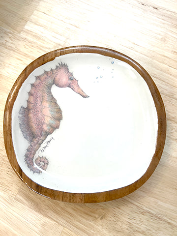 Seahorse Acacia Wood Trinket Tray Leaf + Loom