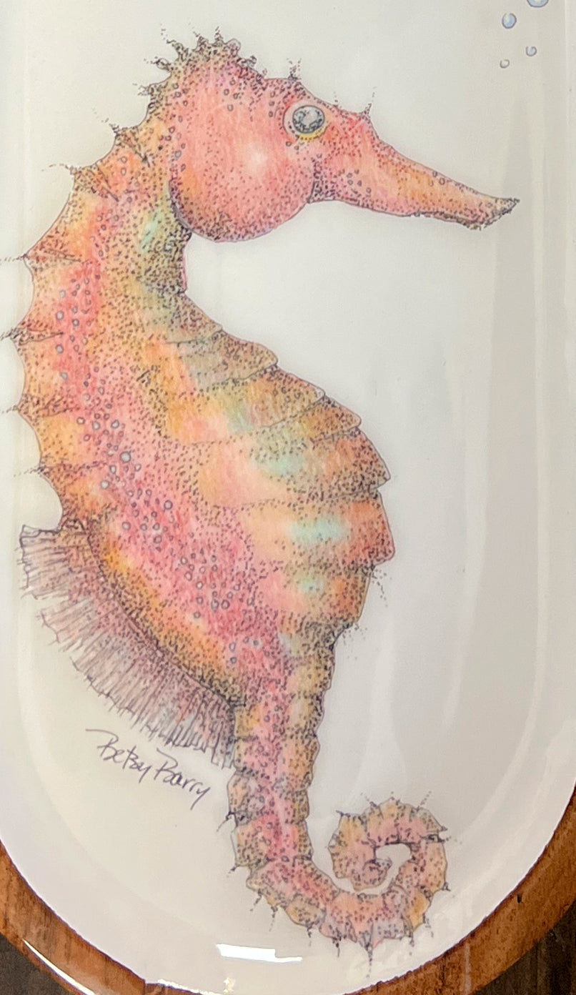 Seahorse Acacia Wood Printed Bread Tray Leaf + Loom