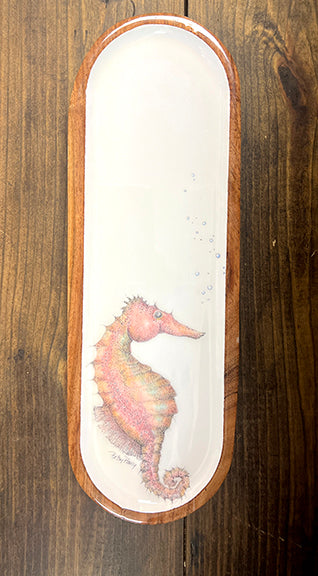 Seahorse Acacia Wood Printed Bread Tray Leaf + Loom